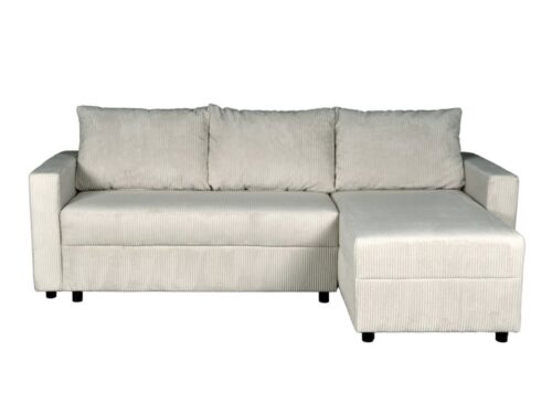 canapé d’angle convertible et réversible THEO – velours côtelé gris clair (Weber Industries) - CoteCanape.fr