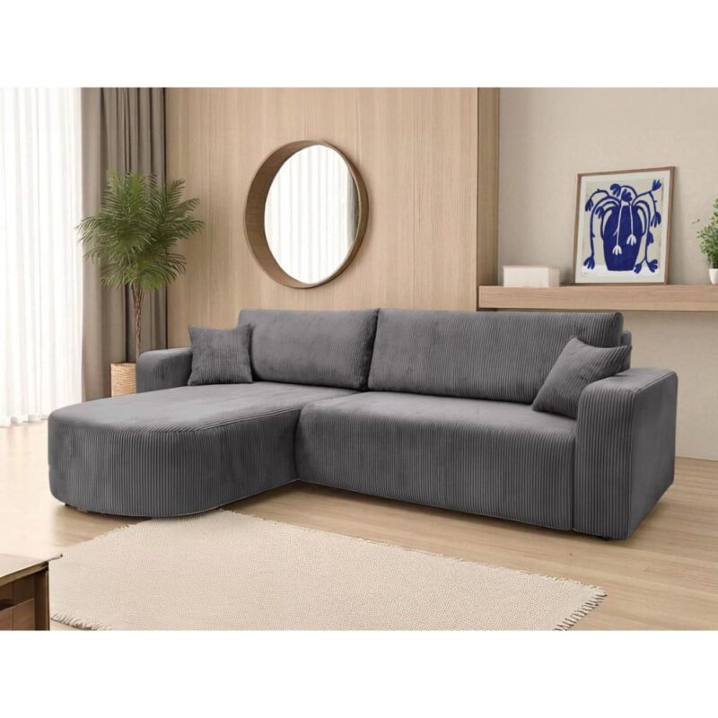 Test du canapé d’angle convertible KIARA (Usinestreet) : 4 places, angle réversible, coloris gris