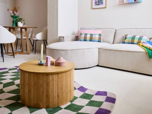 canapé d’angle gauche Lisa Design Spiaggia en velours côtelé (Beige) - vue détaillée