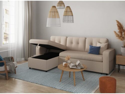 canapé d’angle MARIUS (Usinestreet, Beige) – convertible et réversible - vue détaillée
