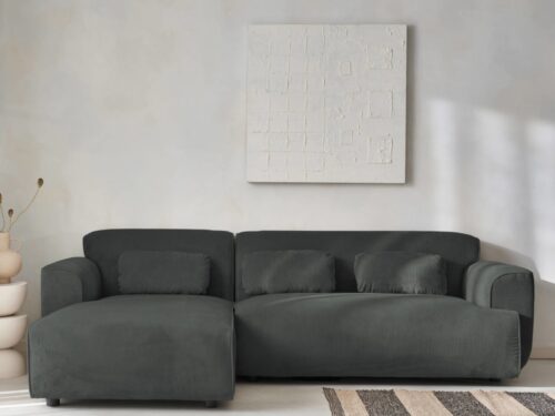 canapé d’angle sweeek en velours côtelé (Gris) — simple, chic et cosy - vue détaillée