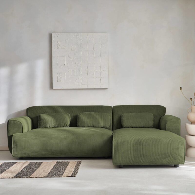 Test du canapé d’angle sweeek en velours côtelé vert