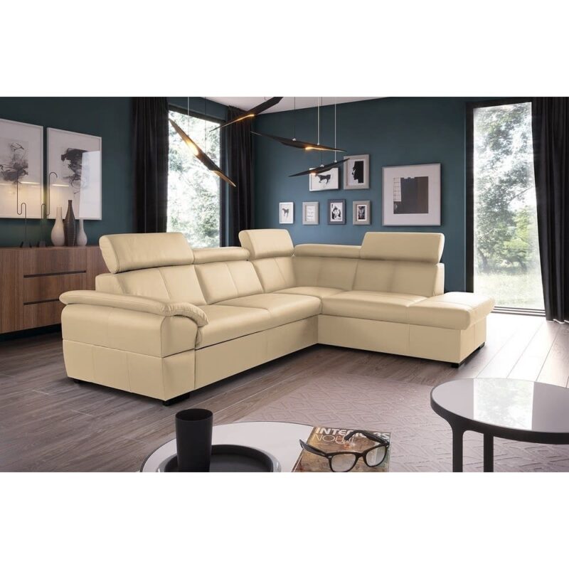 Test du canapé d’angle Venesetti en cuir vachette luxe (appuis-tête réglables)