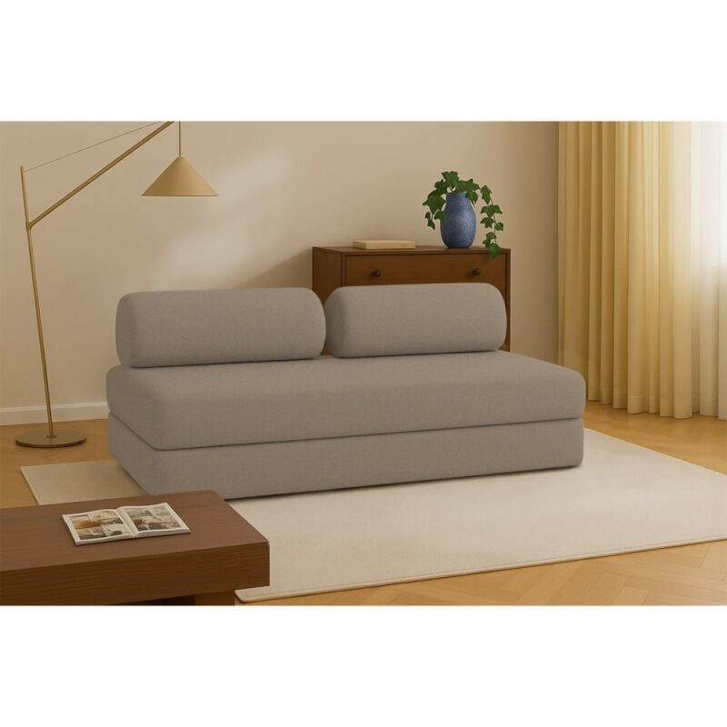 Test du canapé droit convertible 3 places Kimo – mousse HD, taupe