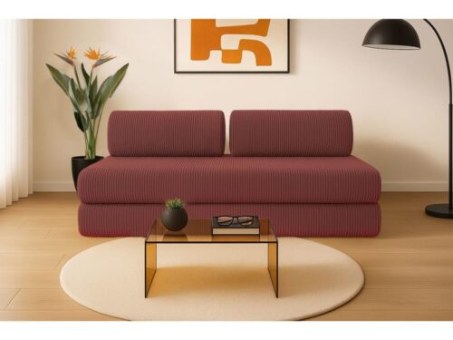 canapé droit convertible 3 places Kimo – velours côtelé rouge - vue détaillée