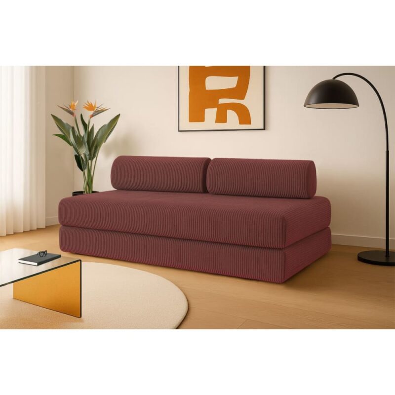 Test du canapé droit convertible 3 places Kimo – velours côtelé rouge