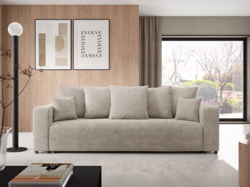 canapé droit Nazar en tissu beige avec méridienne - CoteCanape.fr