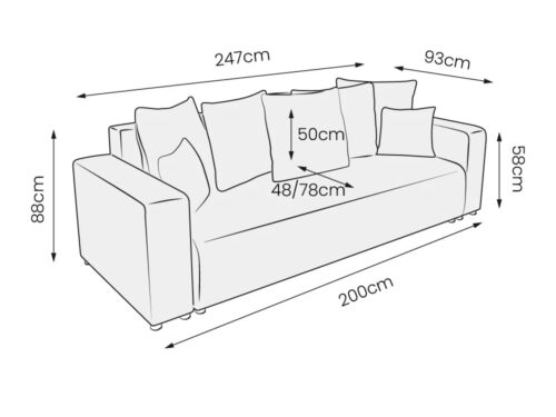 canapé droit Nazar en tissu beige avec méridienne - vue détaillée