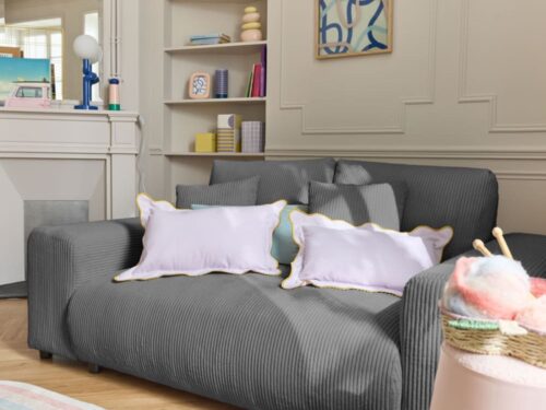 canapé Lisa Design Garance 2 places en velours côtelé (Gris) - vue détaillée