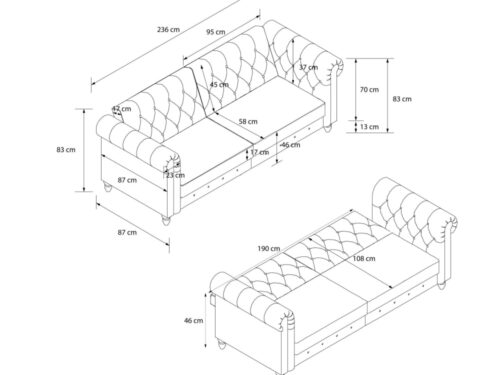 canapé-lit 3 places Dorel Home : confort, charge et couchage extensible - vue détaillée