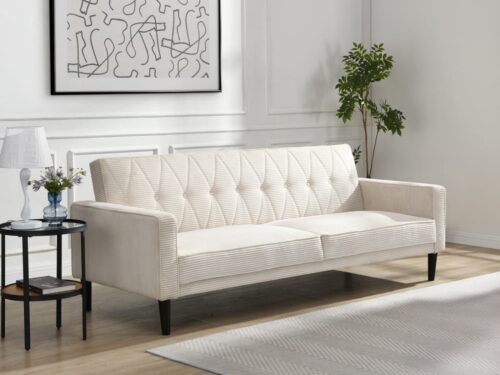 canapé-lit Loft24 en tissu côtelé blanc (3 places) : élégant, pratique, accueillant - vue détaillée