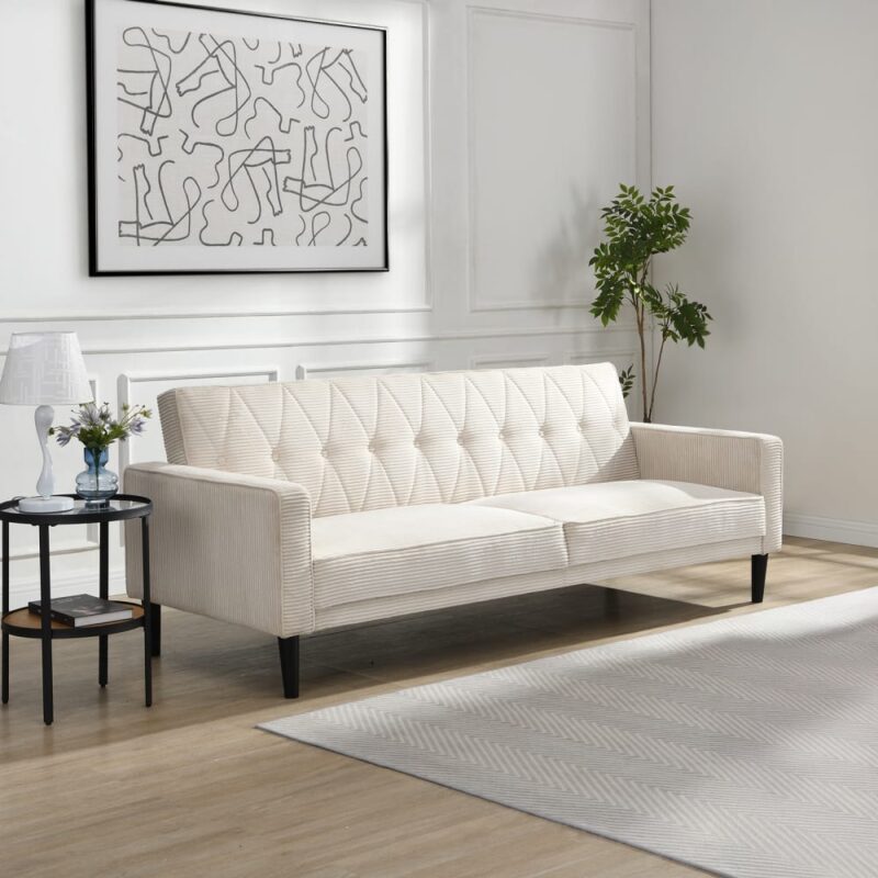 Test du canapé-lit Loft24 en tissu côtelé blanc (3 places) : élégant, pratique, accueillant