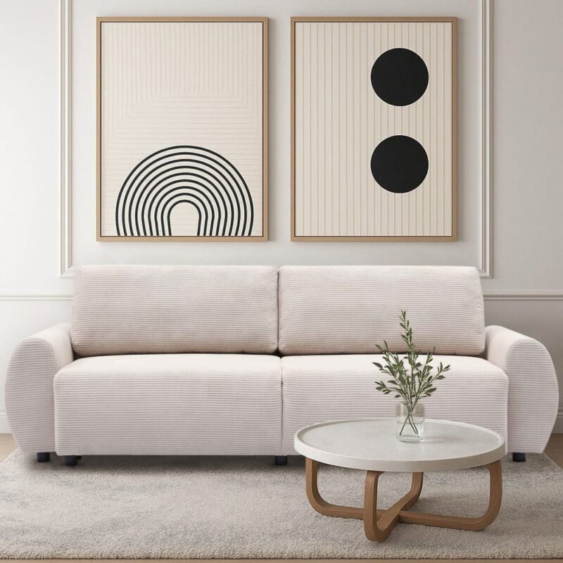 Test du canapé Menzzo TRAVIATA : 3 places convertible en velours côtelé beige