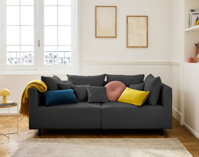 Test du canapé modulable Lisa Design Edinburg (2 places, velours côtelé gris)