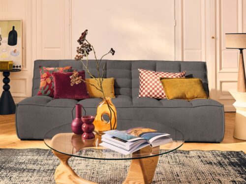 canapé modulable Lisa Design Ellie 3 places en velours texturé - vue détaillée