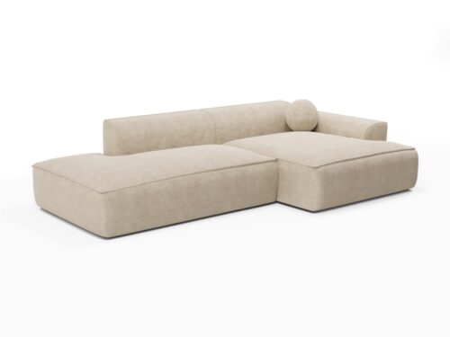 canapé SIA Home 260 cm en velours beige (méridienne) - vue détaillée