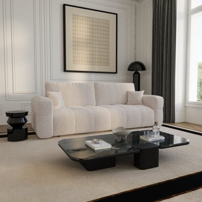 Test du canapé VIBE (Premium Interiors) : design arrondi, coffre noyer et convertible express