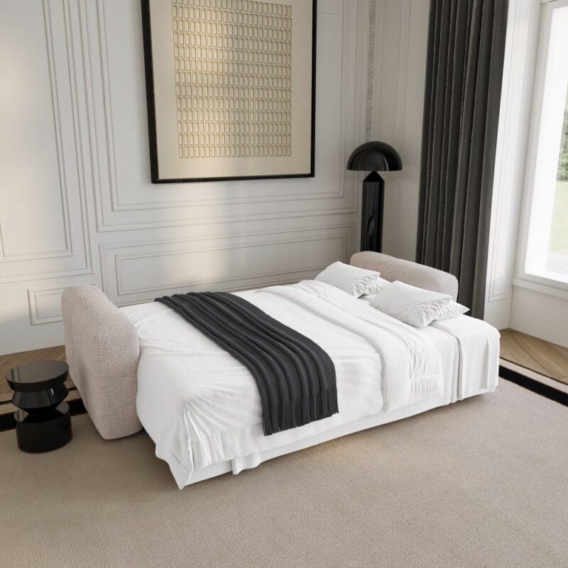 Test du canapé VIBE (Premium Interiors) : design arrondi, coffre noyer et convertible express