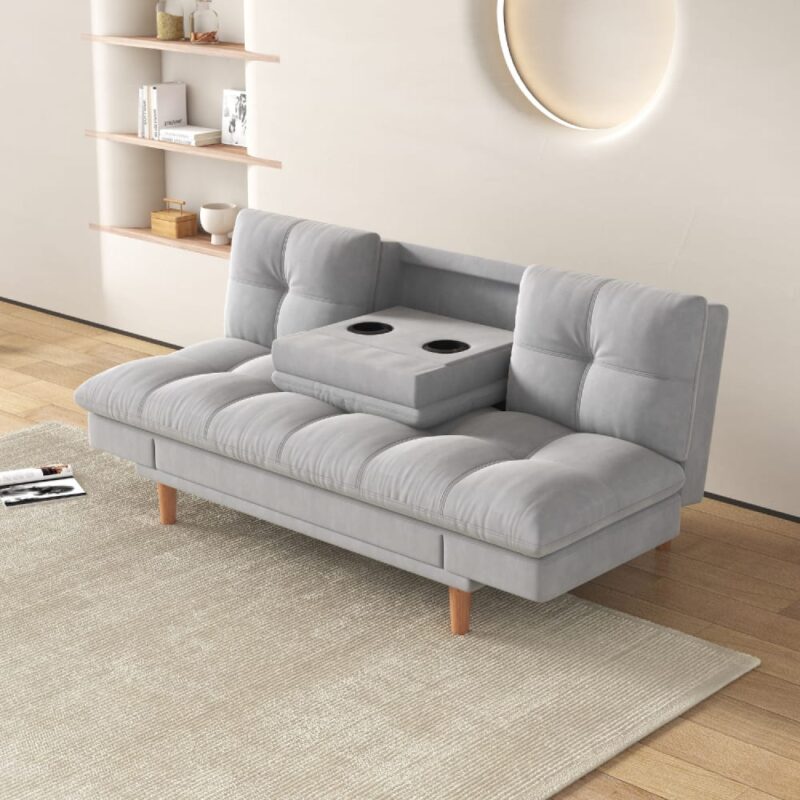 Concept Usine Kalmar – Canapé convertible et modulable 3 places en tissu gris clair - mise en situation