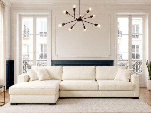 Homifab Robin : le canapé d’angle convertible qui mêle bouclé, coffre et confort - vue détaillée