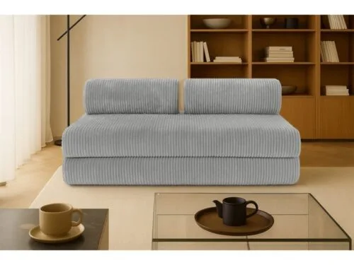 Kimo : canapé droit convertible 3 places en mousse HD (velours gris) - vue détaillée