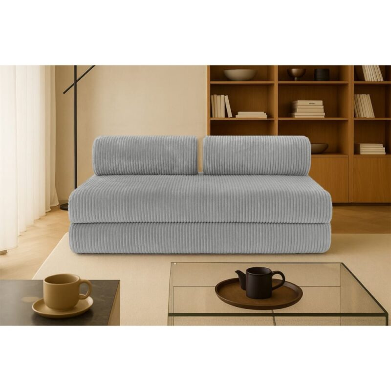 Test du Kimo : canapé droit convertible 3 places en mousse HD (velours gris)