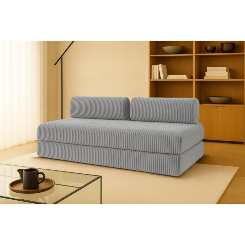 Test du Kimo : canapé droit convertible 3 places en mousse HD (velours gris)