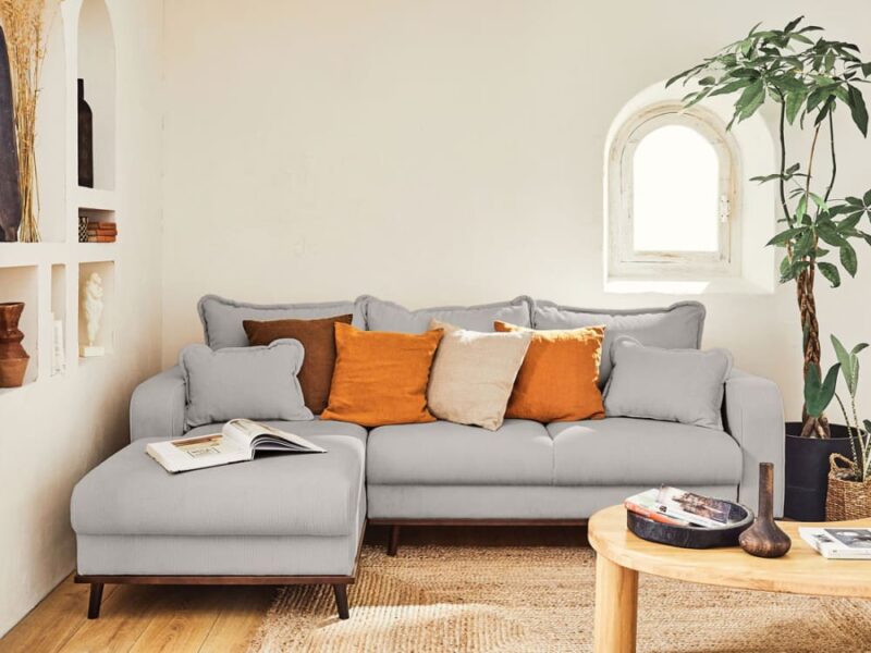 Test du Lisa Design Albane : canapé d’angle convertible (gauche) en velours côtelé