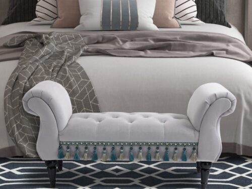 Homcom – Banquette design capitonnée en velours gris : chic et futée - vue détaillée