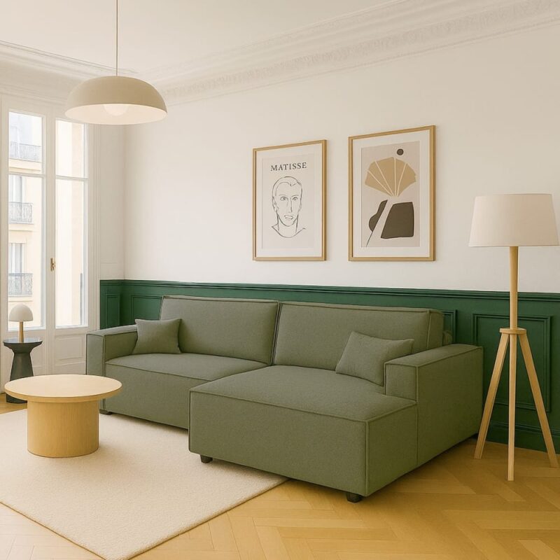 Test Homifab Asti : canapé d’angle convertible 3 places en tissu bouclé