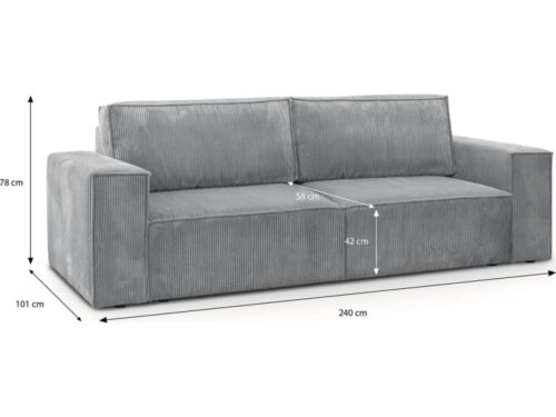 Homifab Harper 3 places — velours côtelé, compact et convertible - vue détaillée