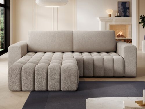INTENSE DECO Clovis : canapé d’angle gauche convertible en bouclette beige - vue détaillée