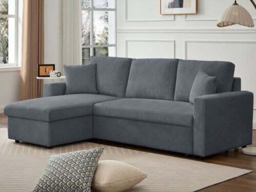 INTENSE DECO Rico – Canapé d’angle convertible réversible 5 places en velours côtelé - vue détaillée