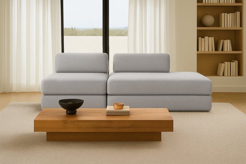 Test Kimo — Canapé droit convertible 3 places en mousse HD (Gris)