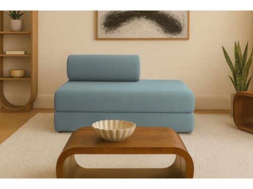 Kimo : le canapé droit convertible 2 places en mousse HD (vert) - vue détaillée