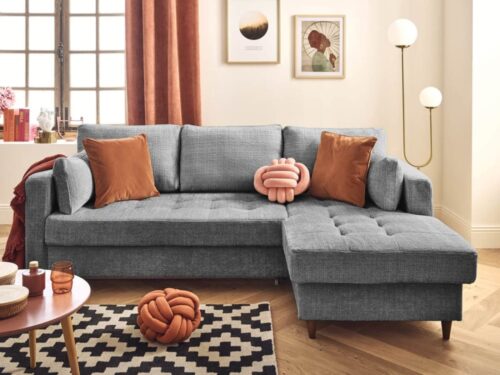 Lisa Design Anna : canapé d’angle convertible 4 places en velours (gris) - vue détaillée