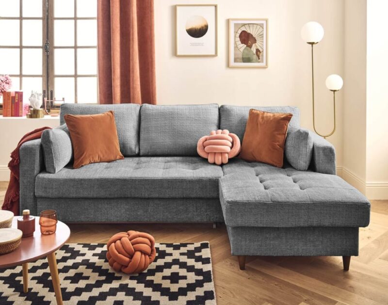 Test Lisa Design Anna : canapé d’angle convertible 4 places en velours (gris)