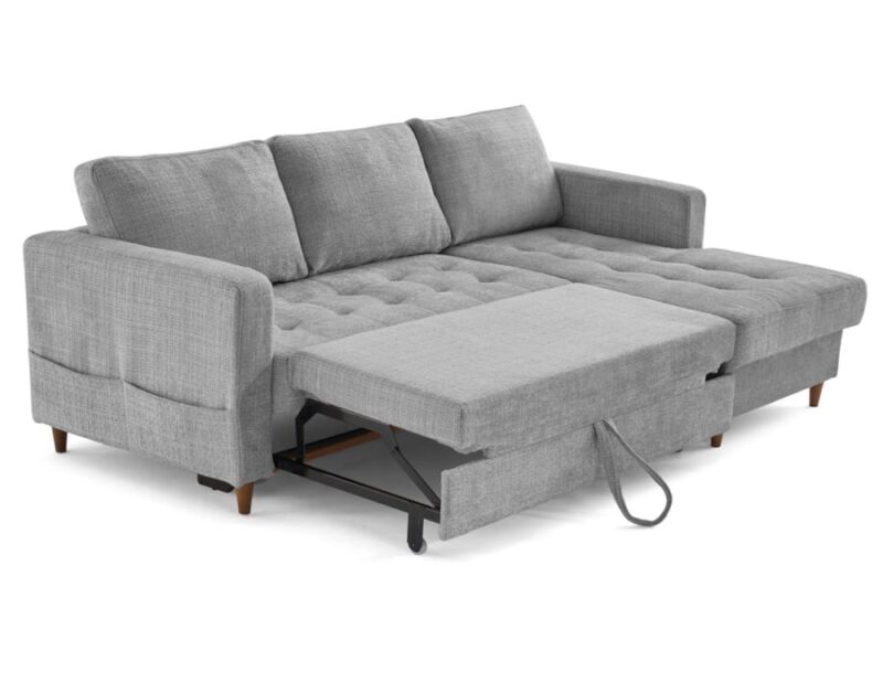 Test Lisa Design Anna : canapé d’angle convertible 4 places en velours (gris)