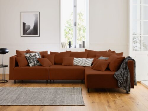 Lisa Design Edinburg : canapé d’angle modulable 4 places en velours côtelé - vue détaillée