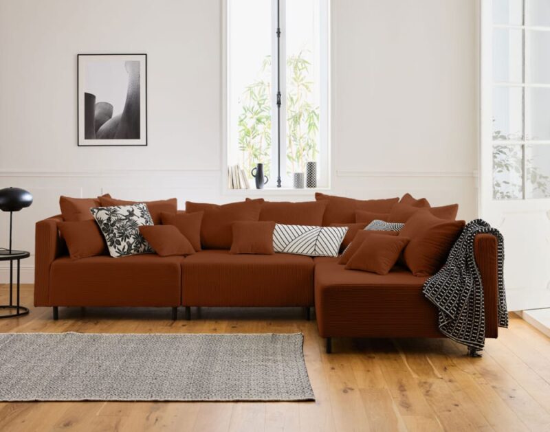 Test Lisa Design Edinburg : canapé d’angle modulable 4 places en velours côtelé