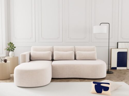 Lisa Design MAHINA : canapé d’angle convertible en velours côtelé (angle gauche) - vue détaillée