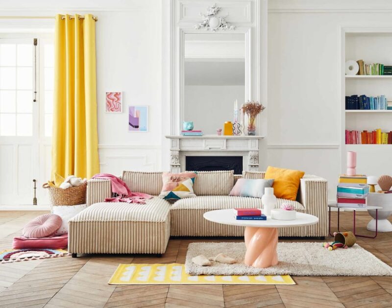 Lisa Design Stella : canapé d’angle 4 places en velours côtelé (angle gauche) - vue détaillée