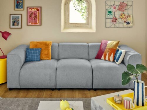 Lisa Design Suaro : canapé modulable 3 places en tissu texturé (gris) - vue détaillée