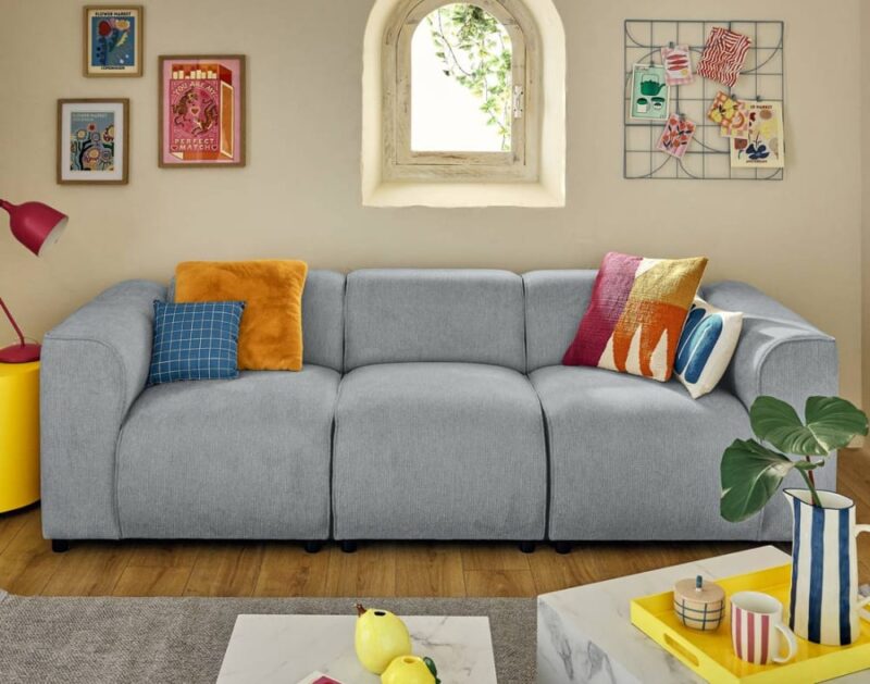 Test Lisa Design Suaro : canapé modulable 3 places en tissu texturé (gris)