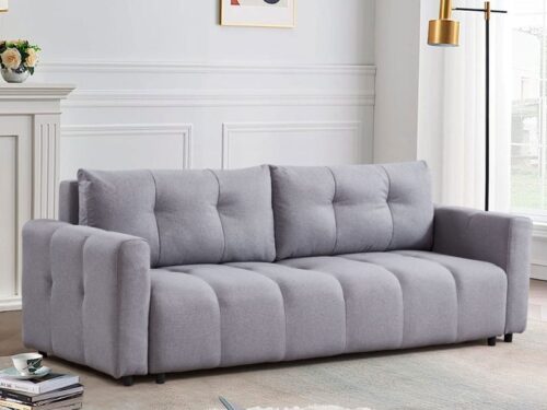 Menzzo – Canapé convertible moderne en tissu gris clair - CoteCanape.fr