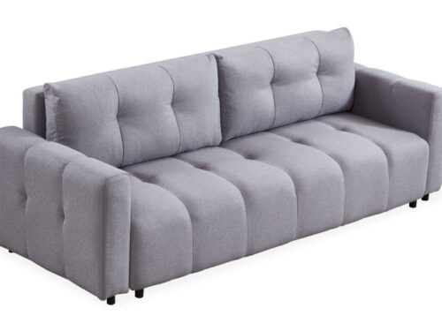 Menzzo – Canapé convertible moderne en tissu gris clair - vue détaillée