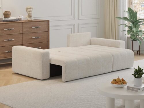 MOBILIER DECO : Canapé d’angle convertible et réversible avec coffre en velours côtelé beige - vue détaillée