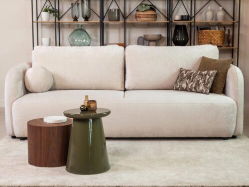 MOBILIER DECO DRIXY : canapé droit 3 places convertible avec coffre (tissu beige) - CoteCanape.fr