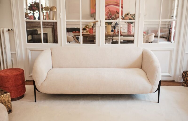 Test – Potiron Paris Joyce : canapé 3 places blanc en tissu chenille