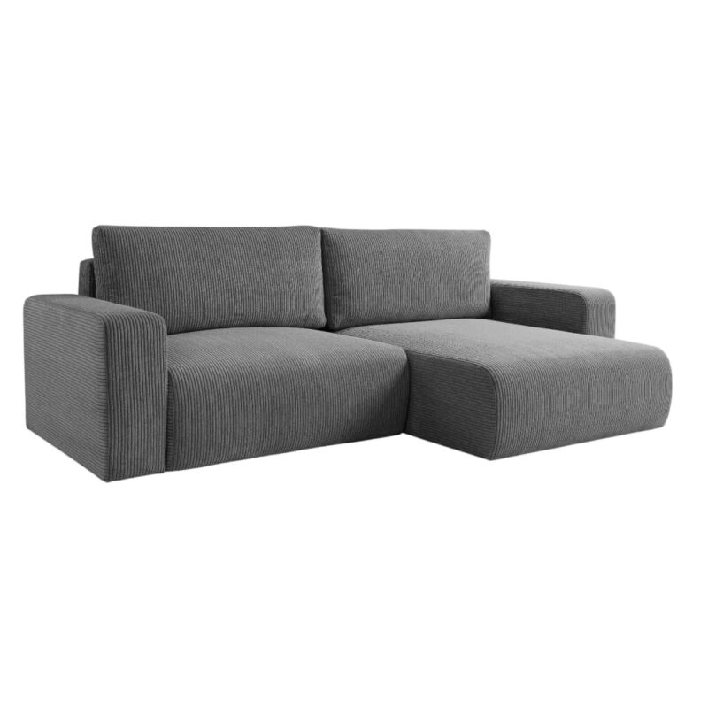 Test Tendencio GAYAO : canapé d’angle convertible en velours côtelé (gris)